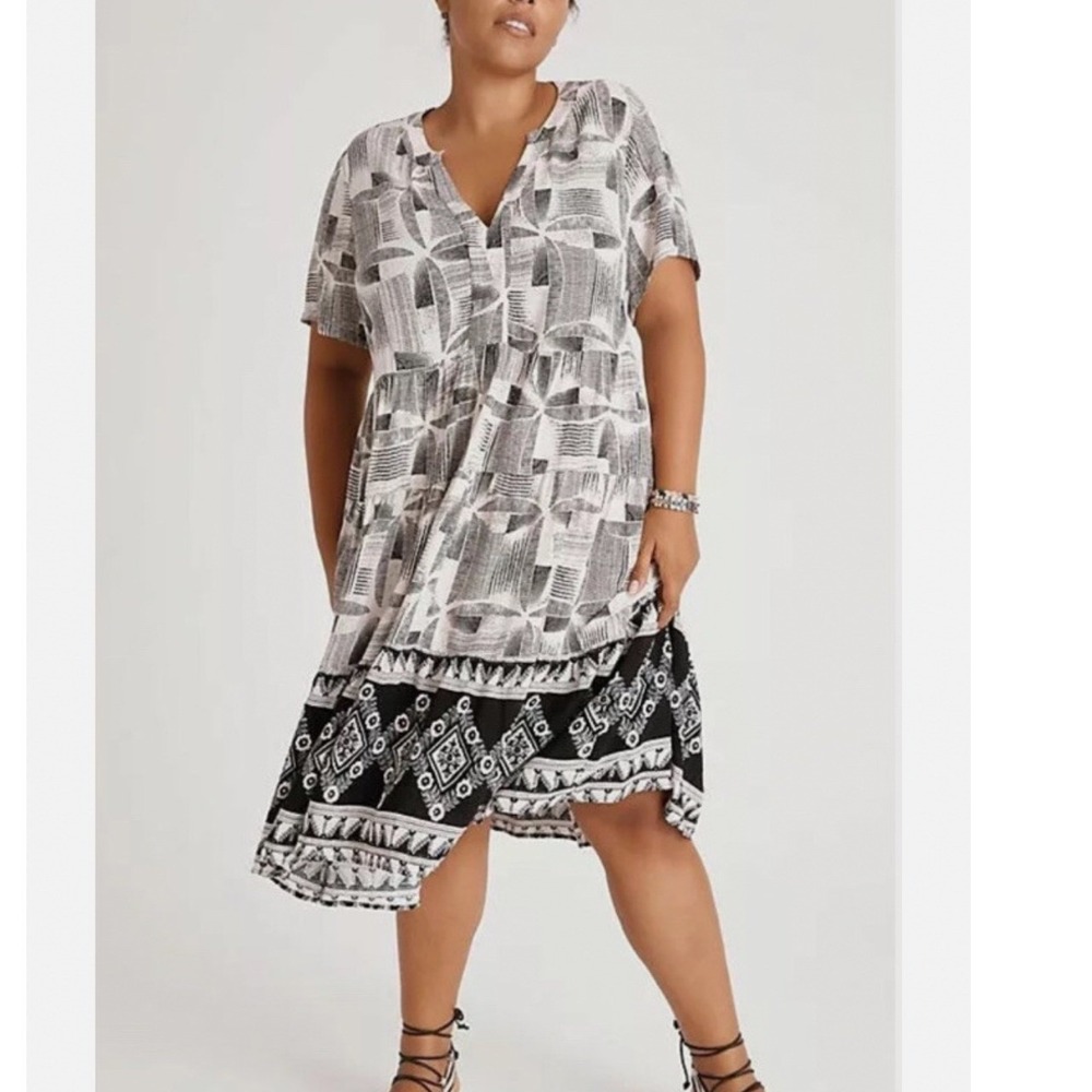 Maeve Anthropologie Harper Tunic Dress Women Small Black White Geometric Boho
